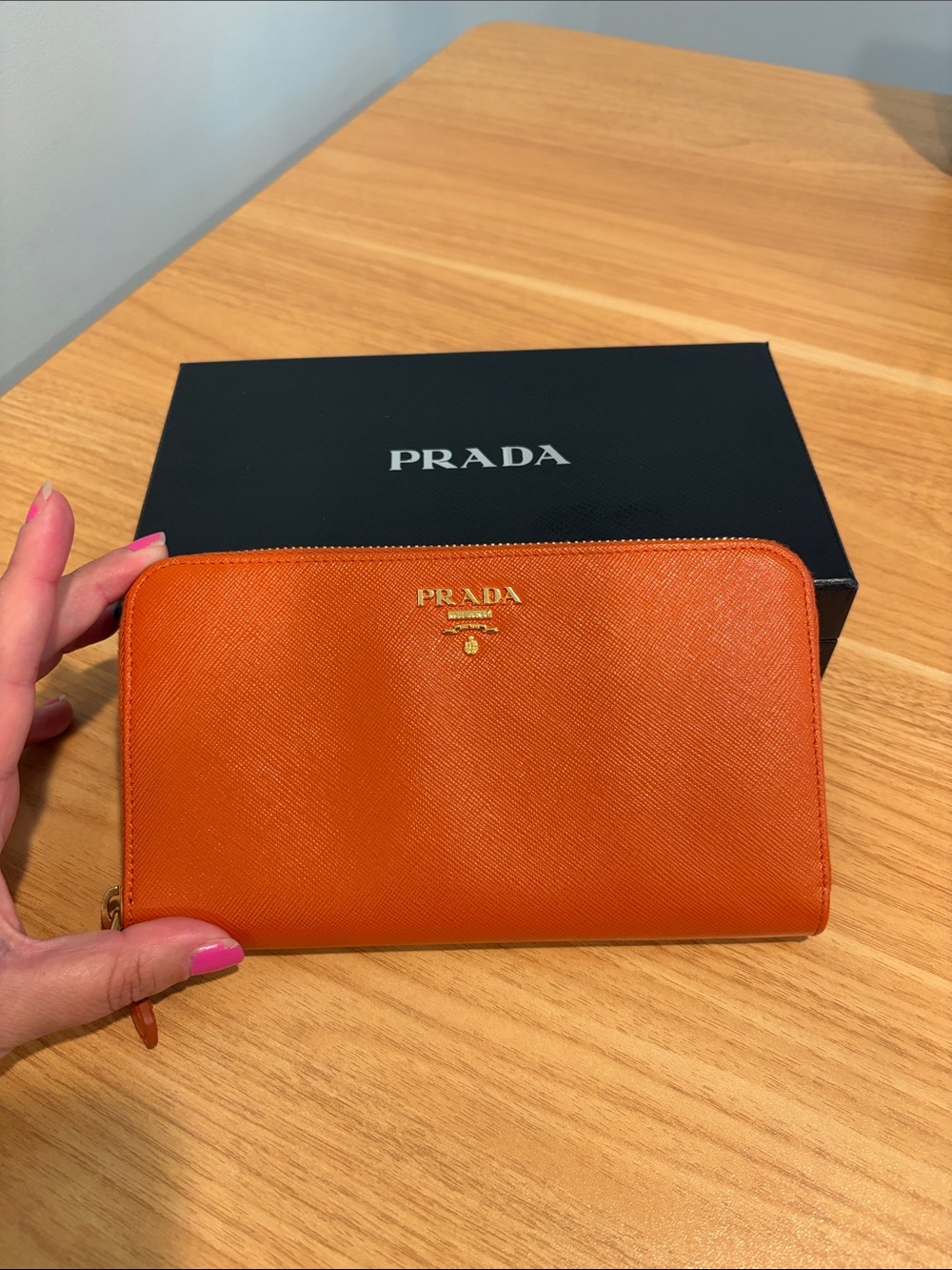 Prada Orange Saffiano Leather Continental Wallet